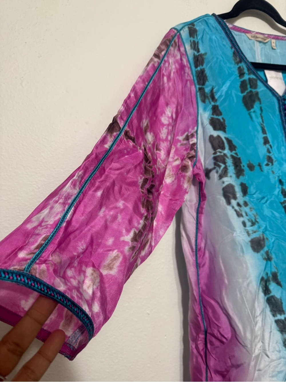 Soft Surroundings Curacao Blue Pink Silk Tie Dye Tunic Top Blouse Size XL NWT - Picture 4 of 14
